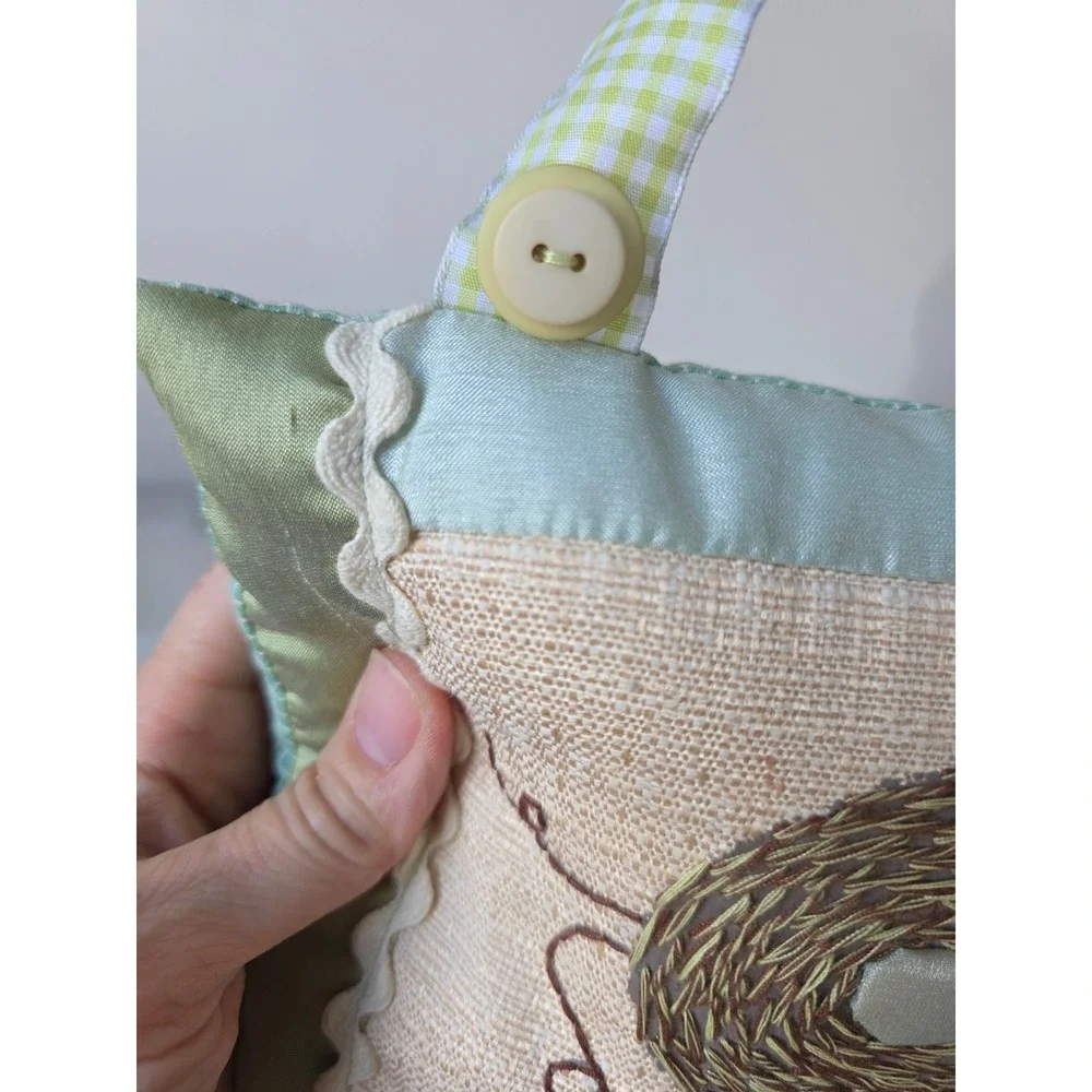 Vintage quilted Easter nest bird hanging green decor spring unique pillow